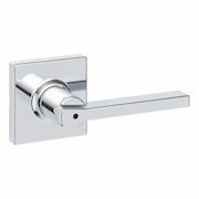 KWIKSET Casey Lever with Square Rose Privacy Door Lock with 6AL Latch and RCS Strike Bright Chrome Finish 300CSLSQT-26